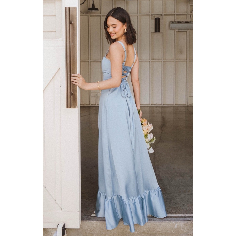 Show Me Your Mumu Clarissa Corset Dress Womens XS‎ Steel Blue Luxe Satin Bridal